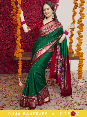 Divastri Woven Patola Silk Blend Saree(Green)