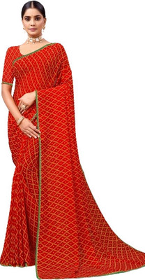 Kanooda Prints Printed Bandhani Georgette Saree(Multicolor)