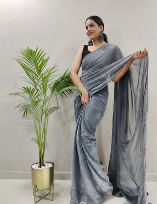 Amavii Solid/Plain Bollywood Lycra Blend Saree(Grey)