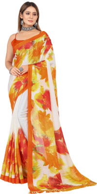 ROOP SUNDARI SAREES Printed Bhagalpuri Chiffon Saree(Orange)