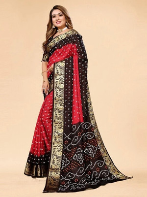 rajranitextiles Hand Painted Bandhani Georgette Saree(Red)
