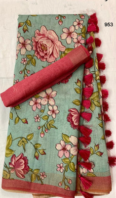 Arpita Fashion Printed, Self Design, Digital Print Bollywood Cotton Blend, Cotton Linen Saree(Multicolor)