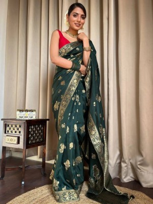 frenzy design Embellished, Self Design, Woven Bollywood Art Silk, Jacquard Saree(Green)