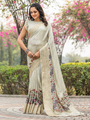 ANOUK Printed Chinnalapattu Viscose Rayon Saree(Beige)