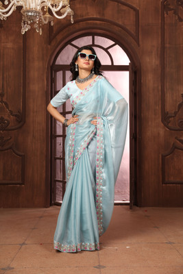 nirmal creation Embroidered Bollywood Silk Blend Saree(Multicolor)