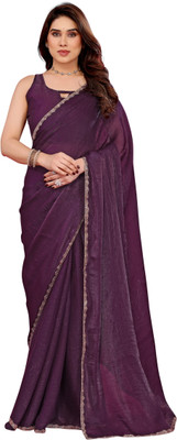 SHRUHAD Self Design, Embellished, Solid/Plain Bollywood Jimmy choo Saree(Purple)