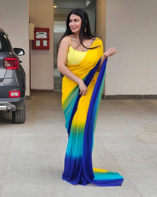 Varda Ombre Daily Wear Georgette Saree(Multicolor, Yellow, Blue)