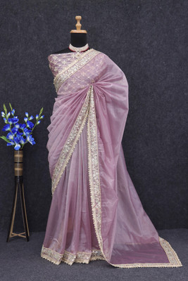 MADHAV Embroidered Bollywood Net Saree(Purple)