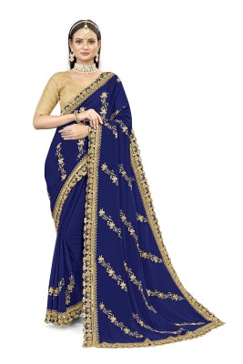 Om Creation Embroidered Bollywood Georgette Saree(Blue)