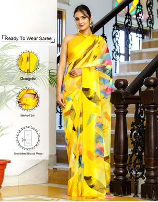 Samah Printed Bollywood Georgette Saree(Yellow)