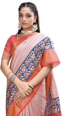 Rashmiwala Digital Print Ikat Crepe Saree(Pink)