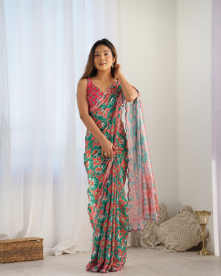 GRANTHI ENTERPRISE Floral Print Bollywood Crepe Saree(Multicolor)