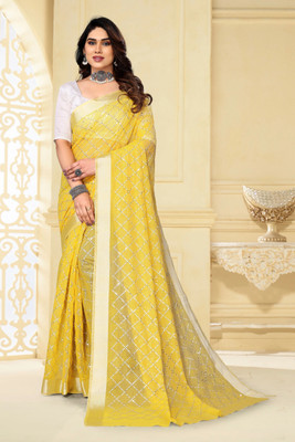 ALPENIKA Embroidered Bollywood Chanderi Saree(Yellow)