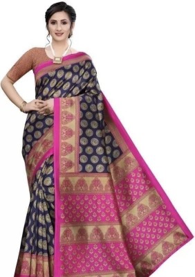 Grubstaker Printed Daily Wear Cotton Blend Saree(Blue)