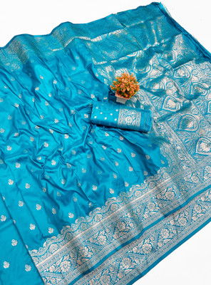 Ratnavali Woven Banarasi Silk Blend, Art Silk Saree(Light Blue)