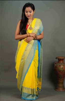 Moumitasaree Self Design, Solid/Plain Tant Cotton Silk Saree(Yellow)