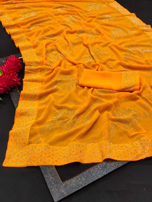 SHREE HARI PRINT Embellished Daily Wear Georgette Saree(Yellow)