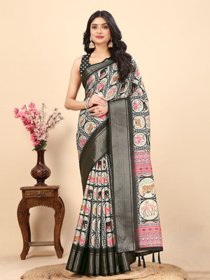 J6 Designers Animal Print Daily Wear Art Silk Saree(Multicolor)