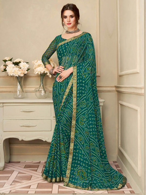 ANOUK Printed Daily Wear Chiffon Saree(Green)