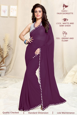 MIRCHI FASHION Embellished, Solid/Plain Bollywood Georgette Saree(Purple)
