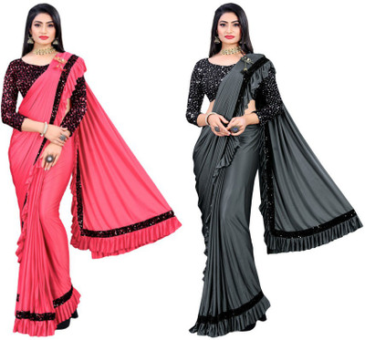 HARIOM FASHION Embellished Bollywood Lycra Blend Saree(Pack of 2, Multicolor)