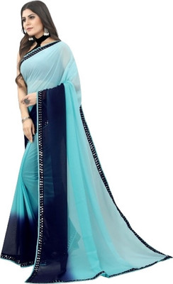PARASITE Embellished, Solid/Plain Bollywood Georgette Saree(Light Blue)