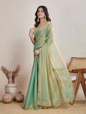 HouseOfCommon Solid/Plain Bollywood Chiffon Saree(Green)