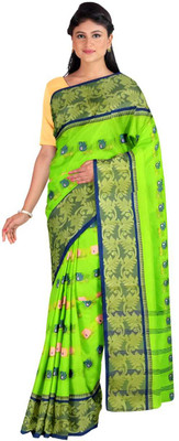 saree star Self Design Tant Cotton Blend Saree(Green)