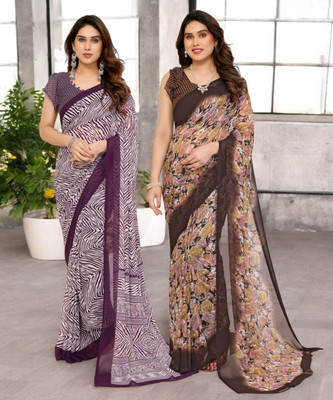 Moda Rapido Printed Bollywood Georgette Saree(Pack of 2, Multicolor)
