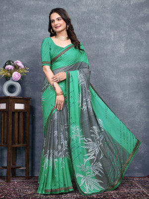 Kanooda Prints Printed Daily Wear Georgette Saree(Green, Grey)