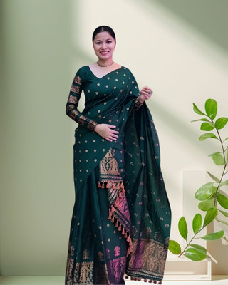 kamdar Woven Mekhela Chador Polyester Saree(Green)