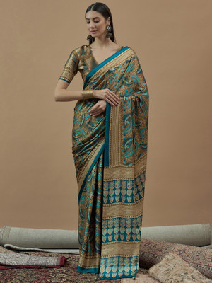 Sareemall Printed Hand Batik Crepe Saree(Brown)