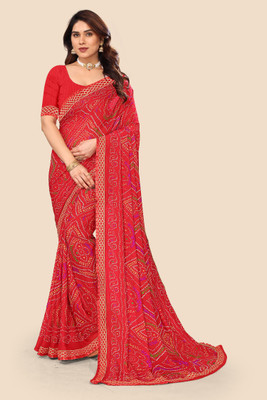 maayro Printed Bandhani Georgette Saree(Multicolor)