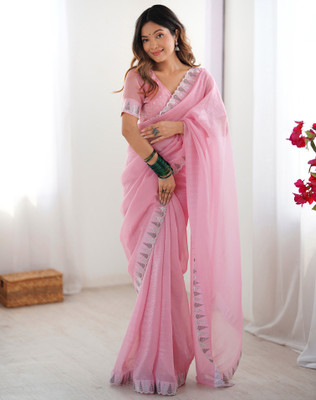 SIRIL Solid/Plain Bollywood Chiffon, Georgette Saree(Pink)