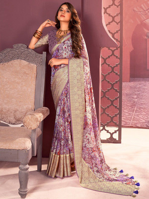 ANOUK Printed Chinnalapattu Georgette Saree(Purple)