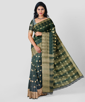 ANSH CREATION Woven Banarasi Organza Saree(Dark Green)