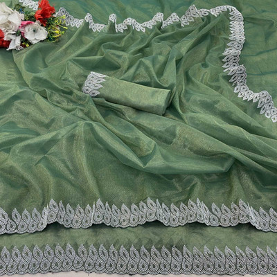 Divastri Self Design Bollywood Linen Saree(Green)