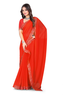 Kasumbo Tex Solid/Plain Banarasi Georgette Saree(Red)