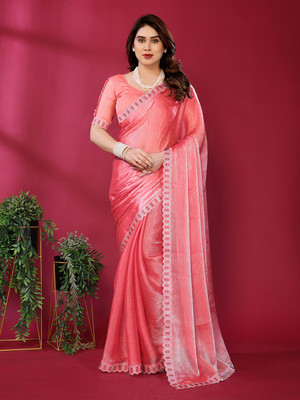 kashvi sarees Self Design Bollywood Jimmy choo, Tissue Saree(Orange)
