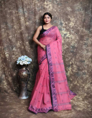 TANTSHREE Self Design Tant Pure Cotton Saree(Pink)