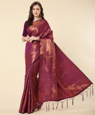 UNART CLOTHING Woven Banarasi Silk Blend Saree(Magenta)