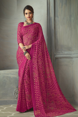 JustEthnic Printed Bandhani Chiffon Saree(Pink)