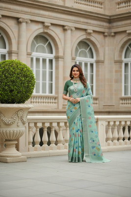 Myraani Printed Bollywood Cotton Linen, Cotton Silk Saree(Multicolor)