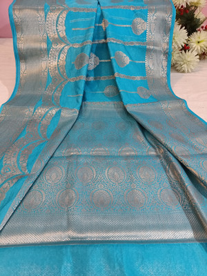 Tahira creation Woven Banarasi Georgette Saree(Light Blue)