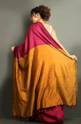 SMRITI HANDLOOM Solid/Plain Handloom Handloom Pure Cotton Saree(Purple)