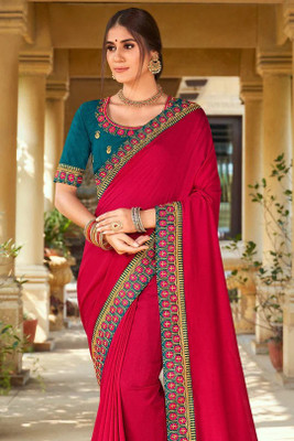STUTIRUPA ART Embroidered Bollywood Silk Blend Saree(Red)