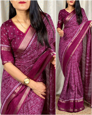 ZENFAB THREADS Printed Kalamkari Cotton Silk Saree(Purple)
