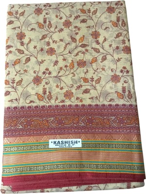 Taaraka creations Printed Handloom Cotton Silk Saree(Maroon, Beige)