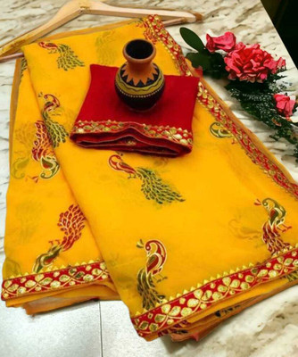 EVERYDAY CREATION Printed Bollywood Georgette Saree(Red)