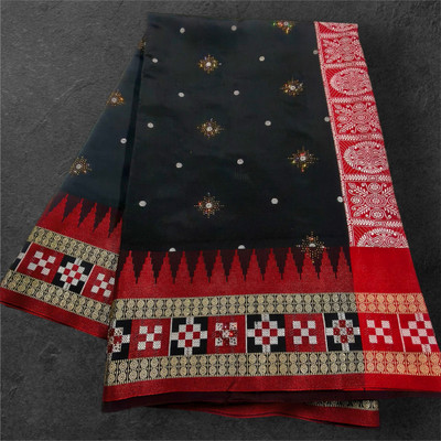 NISA silk creation Woven Sambalpuri Silk Blend Saree(Black)